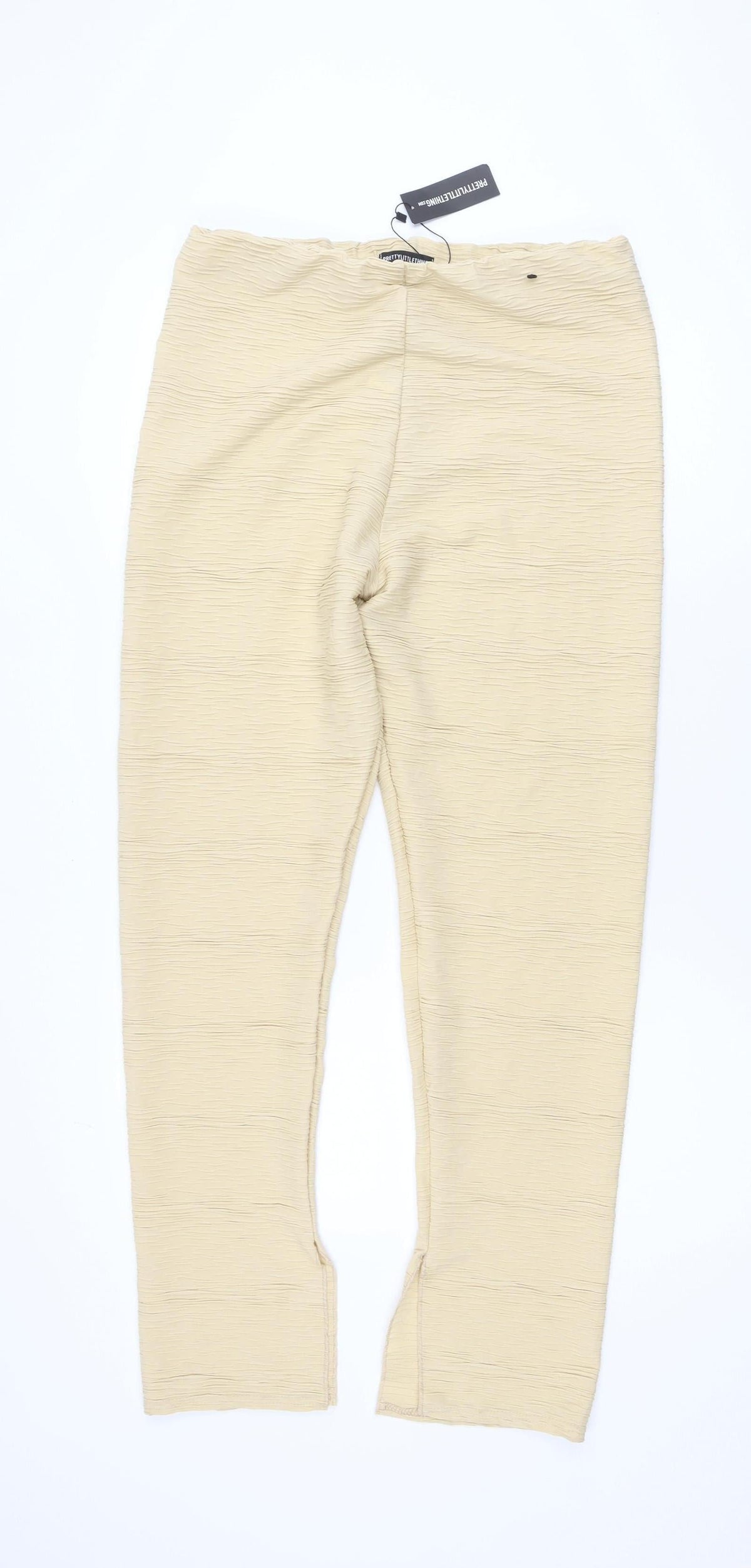 PrettyLittleThing Women Beige UK 16 Textured Skinny Leggings