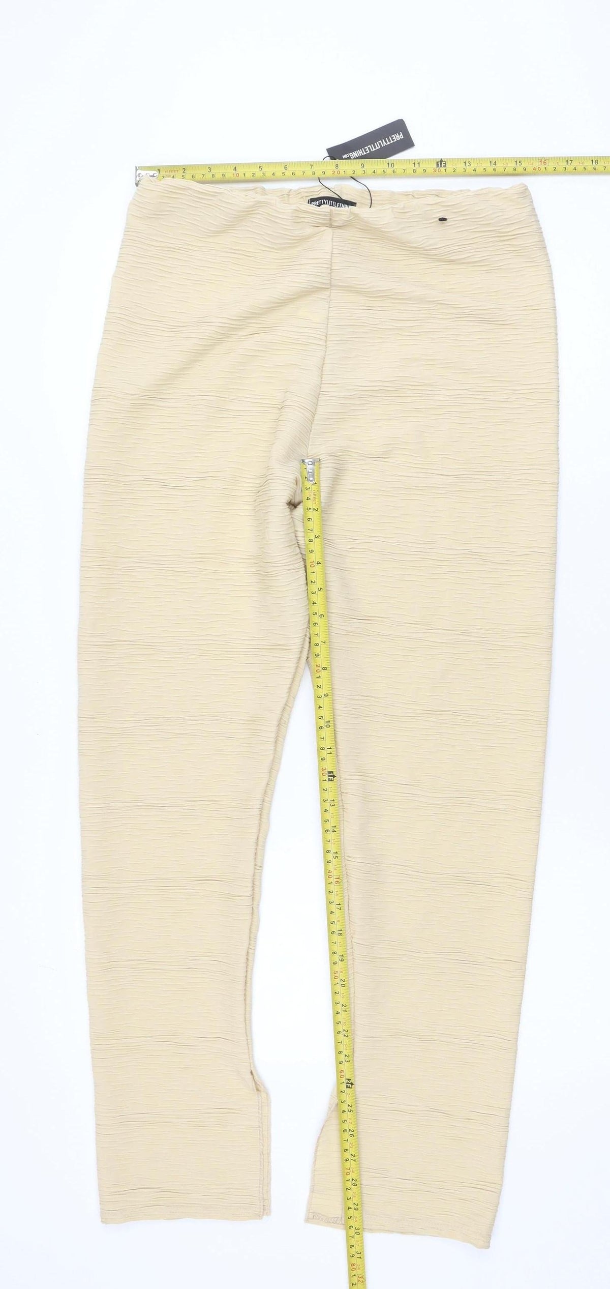 PrettyLittleThing Women Beige UK 16 Textured Skinny Leggings