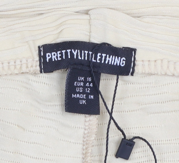 PrettyLittleThing Women Beige UK 16 Textured Skinny Leggings