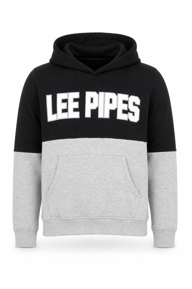 Lee Pipes Men's Black Grey Pullover Hoodie Small Logo Fleece