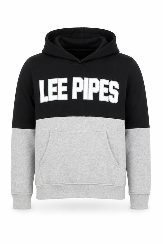 Lee Pipes Men's Black Grey Pullover Hoodie Small Logo Fleece