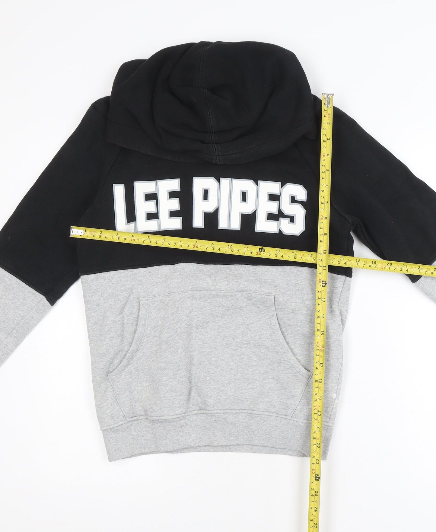 Lee Pipes Men's Black Grey Pullover Hoodie Small Logo Fleece