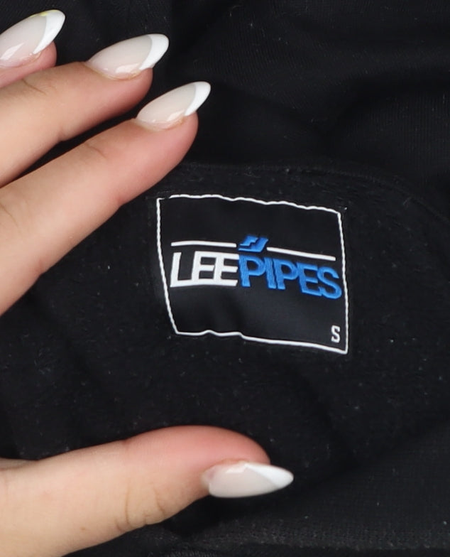 Lee Pipes Men's Black Grey Pullover Hoodie Small Logo Fleece
