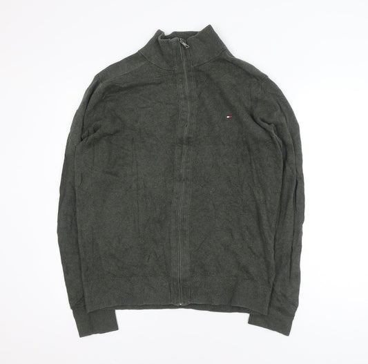 Tommy Hilfiger Men's Green Full Zip Cotton Cashmere Jumper L
