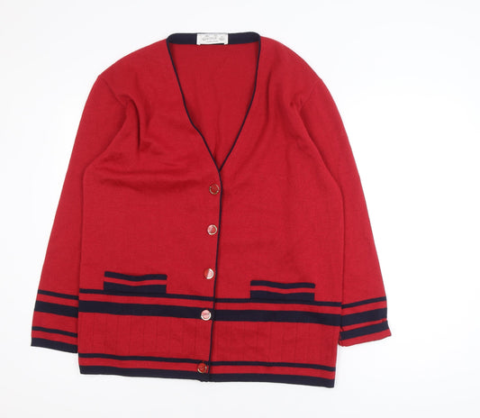 The Castle Collection Womens Red Wool V-Neck Cardigan Size M