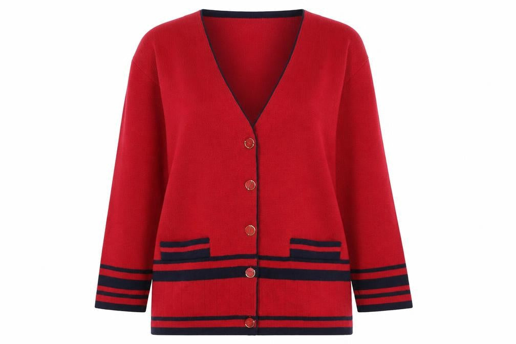 The Castle Collection Womens Red Wool V-Neck Cardigan Size M