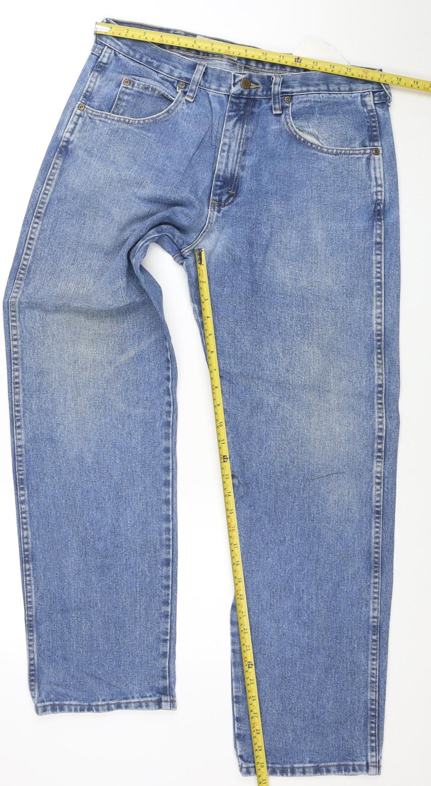 Wrangler Men's Blue 34x32 Regular Fit Straight Denim Jeans