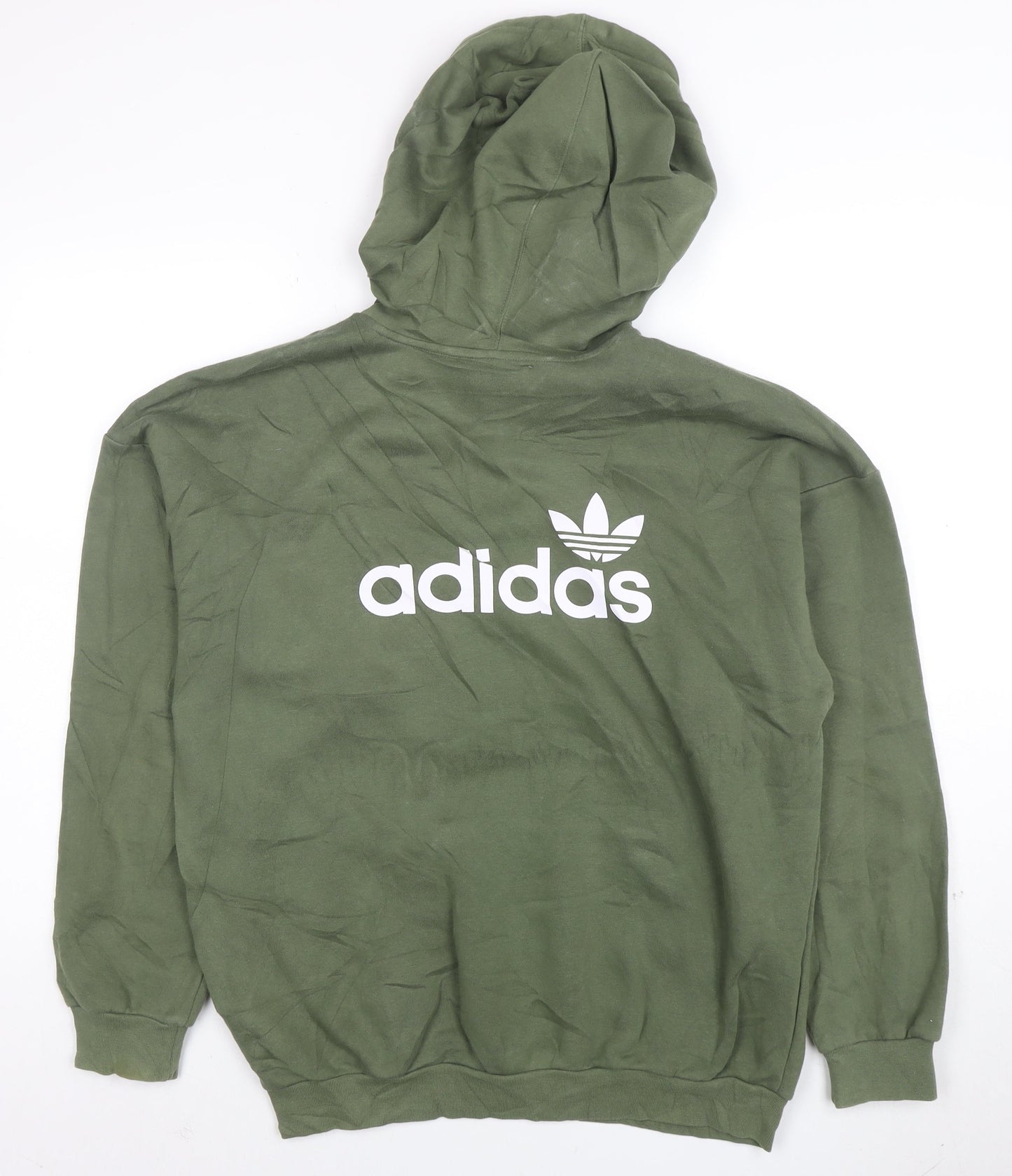 Adidas Women’s Green Pullover Hoodie Size 12 Cotton Logo Sweatshirt