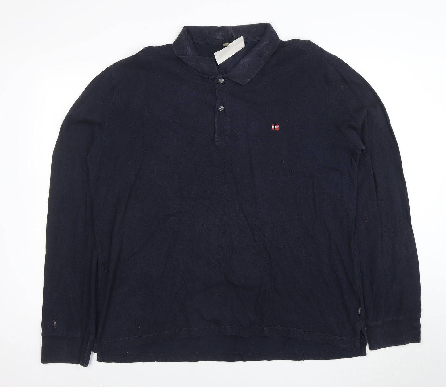 Napapijri Men's Blue Long Sleeve Polo Shirt 3XL Cotton Logo