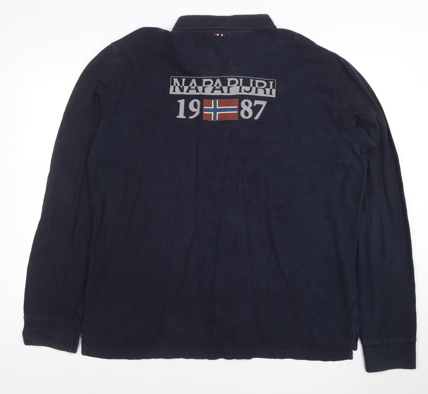 Napapijri Men's Blue Long Sleeve Polo Shirt 3XL Cotton Logo