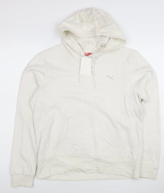 Puma Womens White Pullover Hoodie Size 16 Cotton Blend Casual