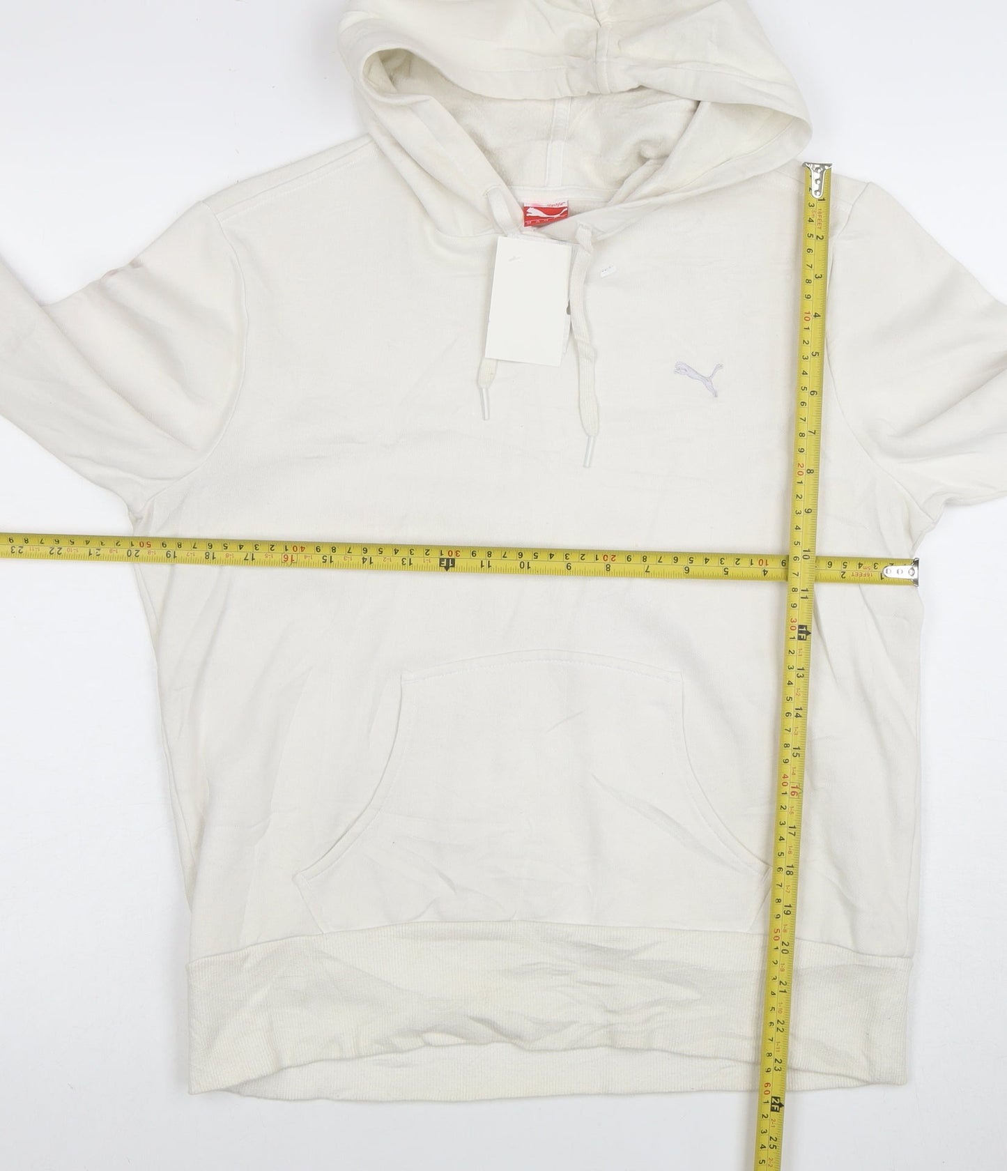 Puma Womens White Pullover Hoodie Size 16 Cotton Blend Casual
