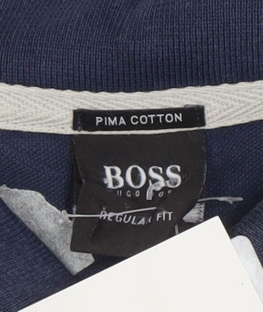 Hugo Boss Mens Navy Blue Regular Fit Pima Cotton Polo Shirt Size L
