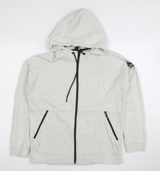 Adidas Women Grey Full Zip Hoodie Size 14 Cotton Blend Hooded Sweatshirt