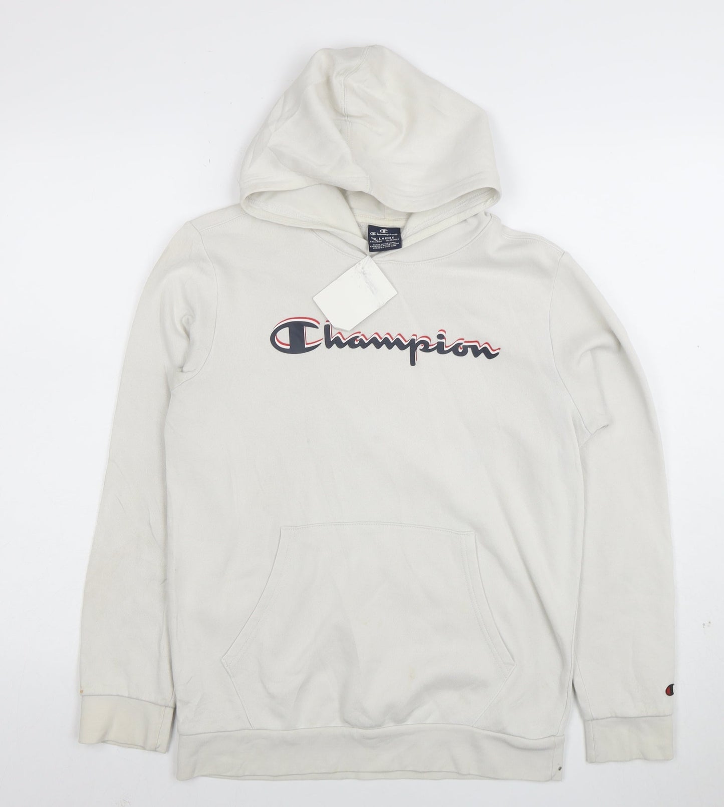 Champion Teens Beige Pullover Hoodie XL Graphic Print Cotton Blend