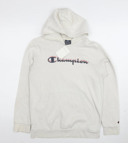 Champion Womens Beige Pullover Hoodie XL Graphic Print Cotton Blend