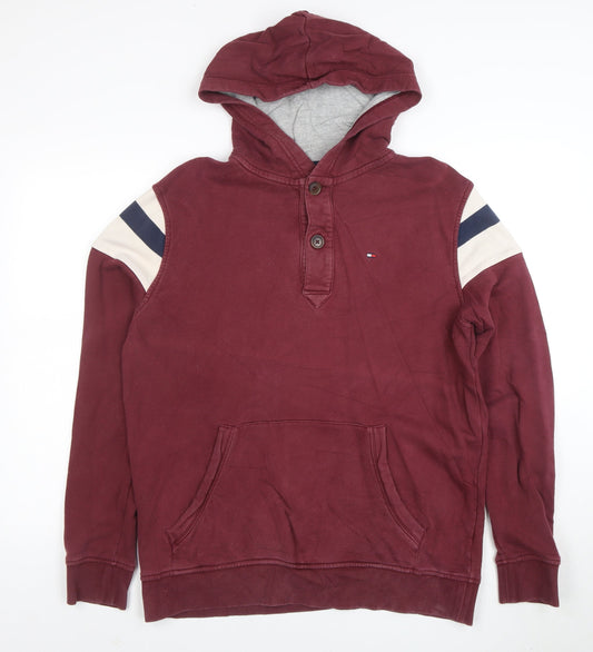 Tommy Hilfiger Men's Burgundy Henley Hoodie Size L Cotton Blend