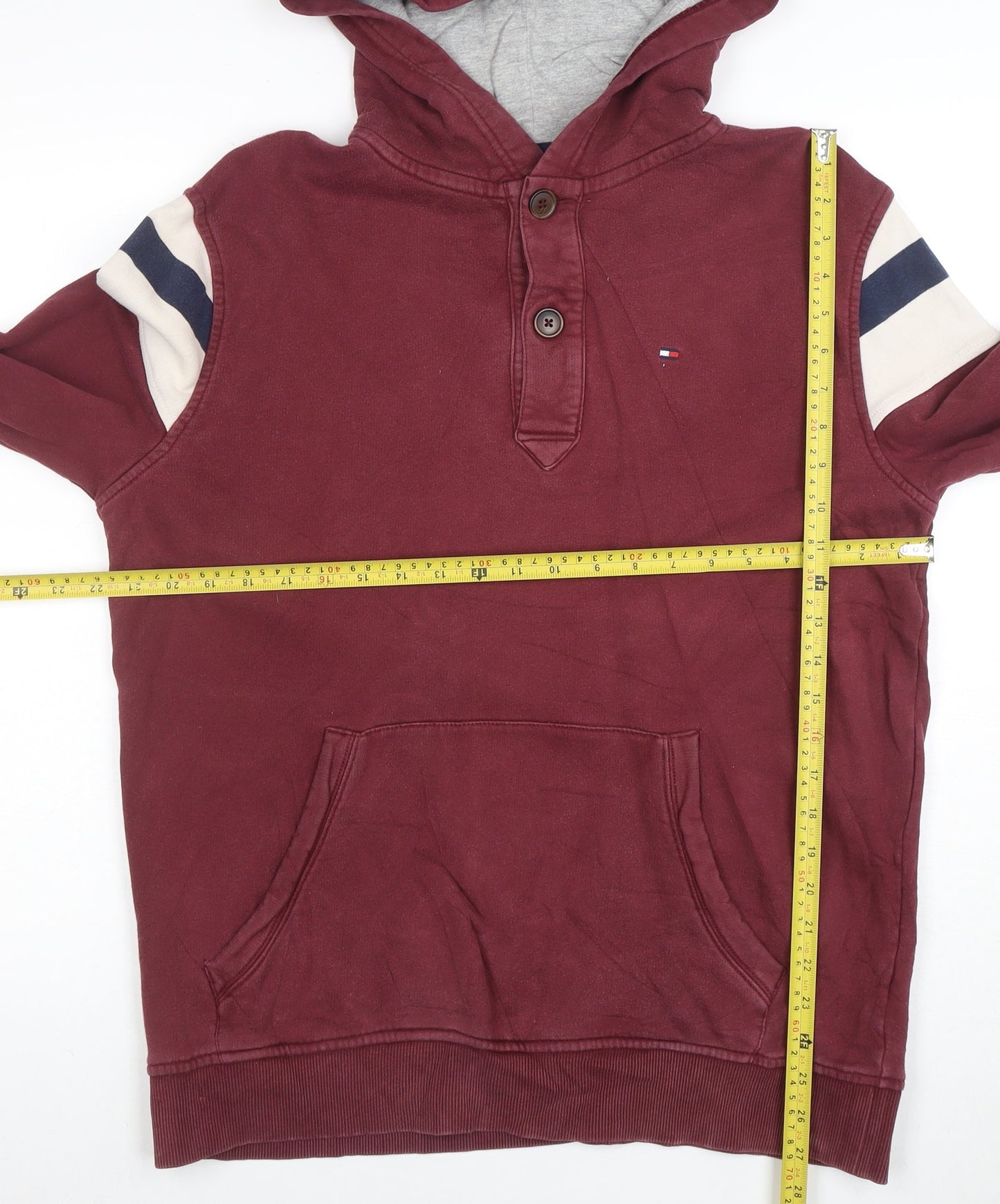 Tommy Hilfiger Men's Burgundy Henley Hoodie Size L Cotton Blend