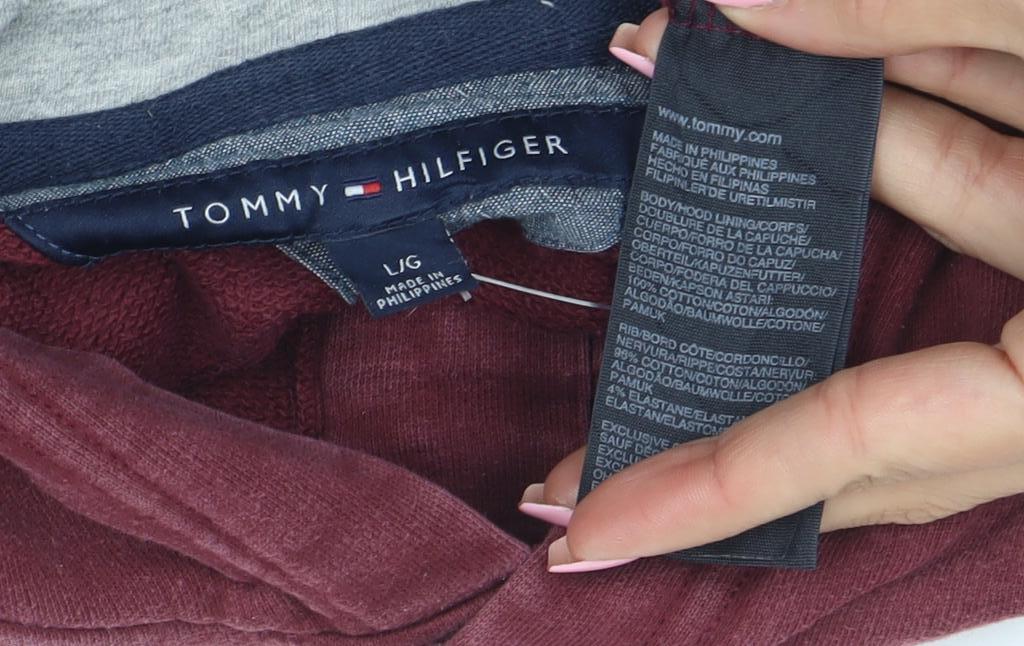 Tommy Hilfiger Men's Burgundy Henley Hoodie Size L Cotton Blend