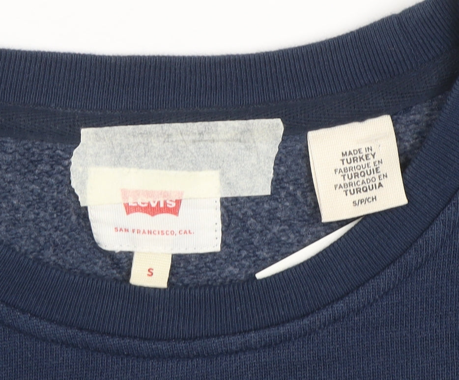 Levi's Men Blue Small Crew Neck Logo Pullover Sweatshirt