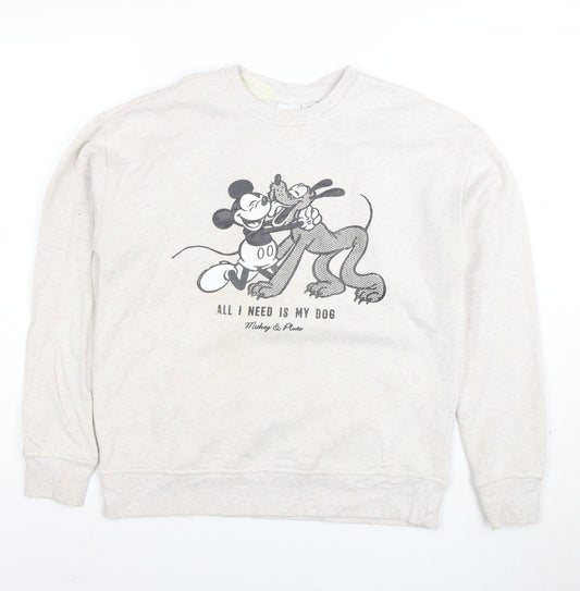 Disney Womens Beige Sweatshirt 2XS Mickey & Pluto Graphic Pullover
