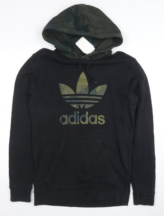 adidas Men's Black Pullover Hoodie S Camo Hood Graphic Logo Sweatshirt
