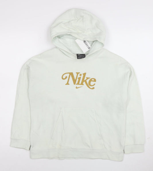 Nike Girls White Pullover Hoodie Loose Fit Size 146 Logo Sportswear