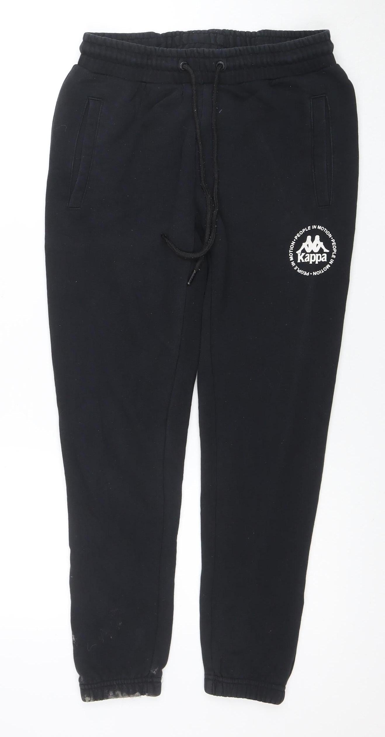 Kappa Mens Black Small Jogger Sweatpants Fleece Tapered Fit