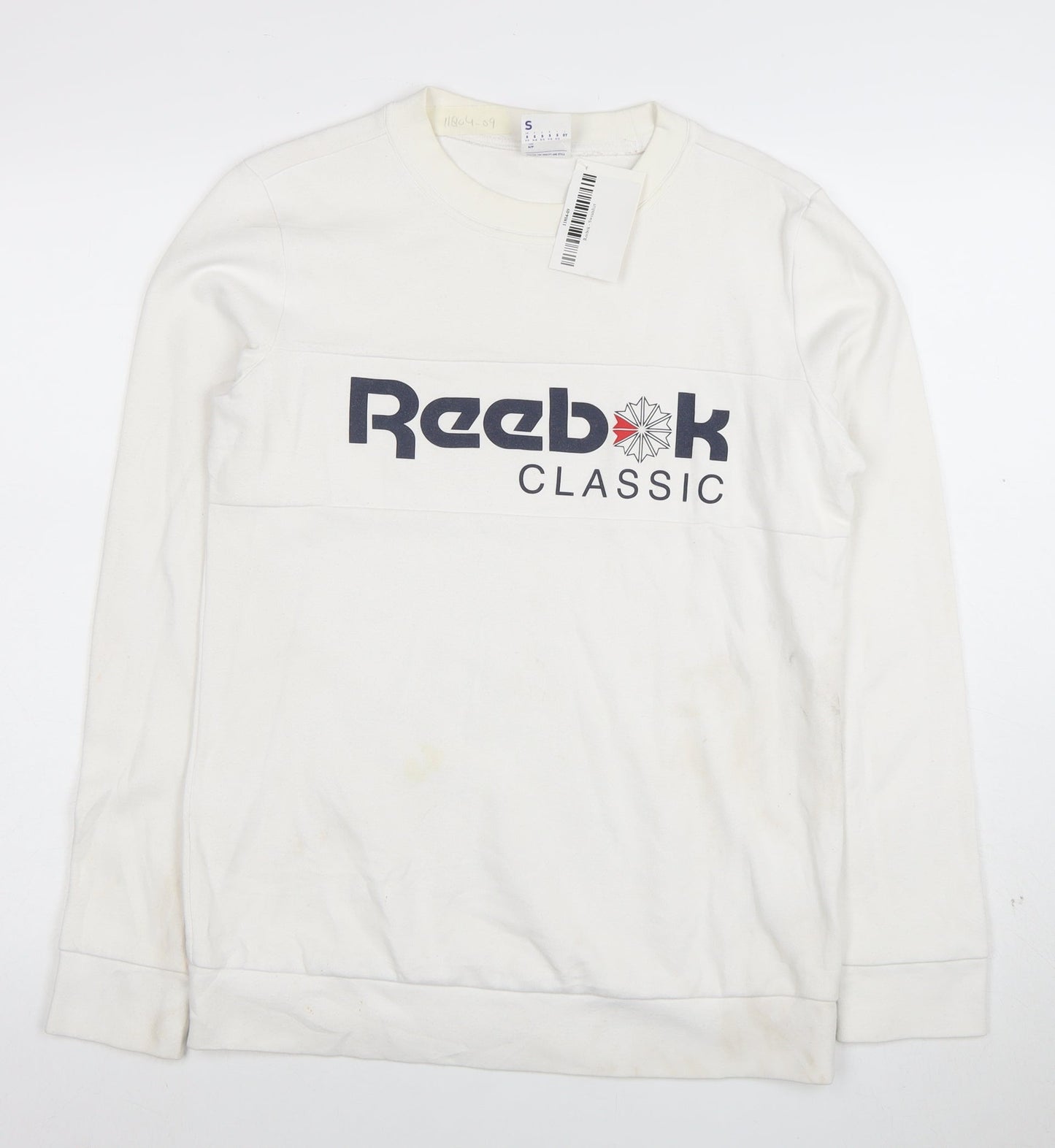 Reebok Classic Mens White Small Crew Neck Graphic Sweatshirt