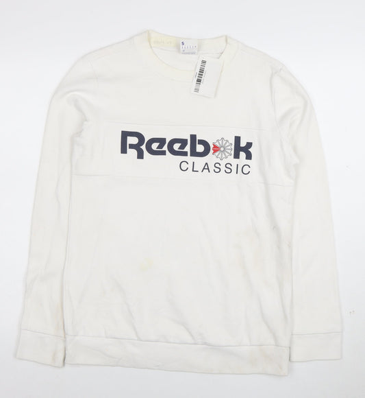 Reebok Classic Mens White Small Crew Neck Graphic Sweatshirt