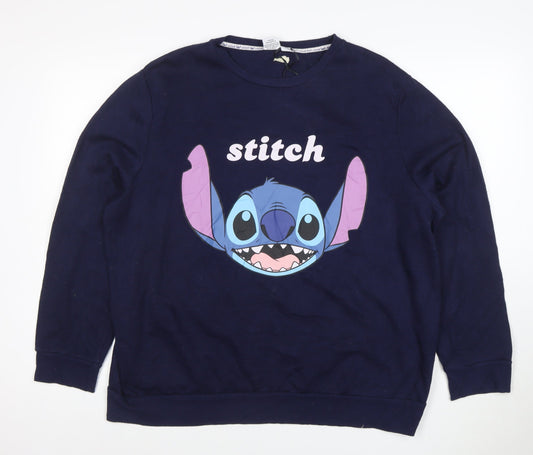 Disney Women’s Navy Stitch Pullover Sweatshirt XL Cotton Blend
