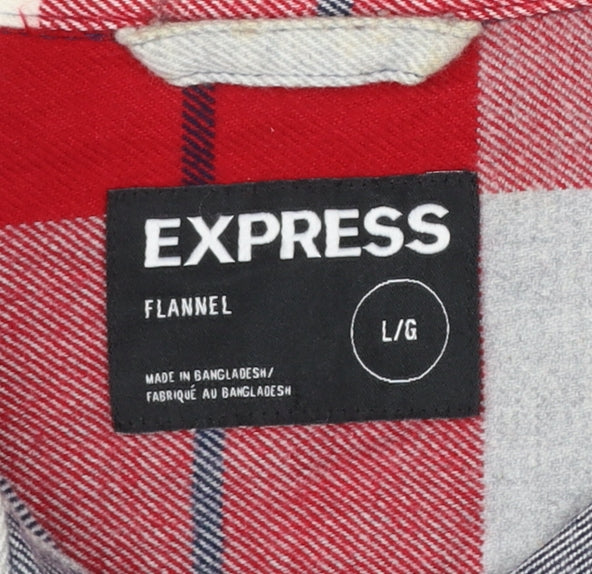 Express Men's Red Plaid Flannel Button-Up Shirt Size L
