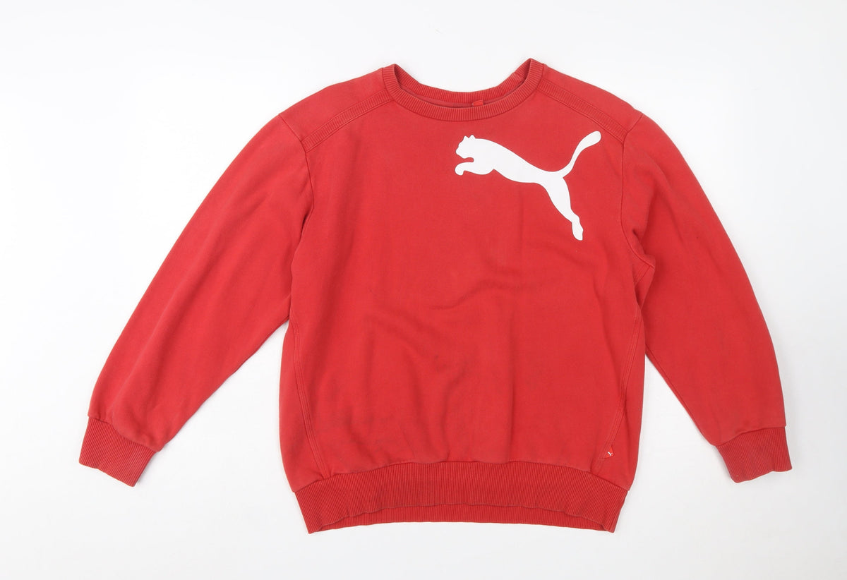 Puma Boys Red Pullover Sweatshirt Size 164 Crew Neck Fleece Logo Top