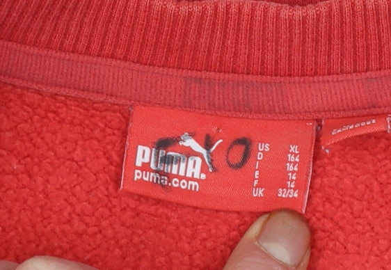 Puma Boys Red Pullover Sweatshirt Size 164 Crew Neck Fleece Logo Top