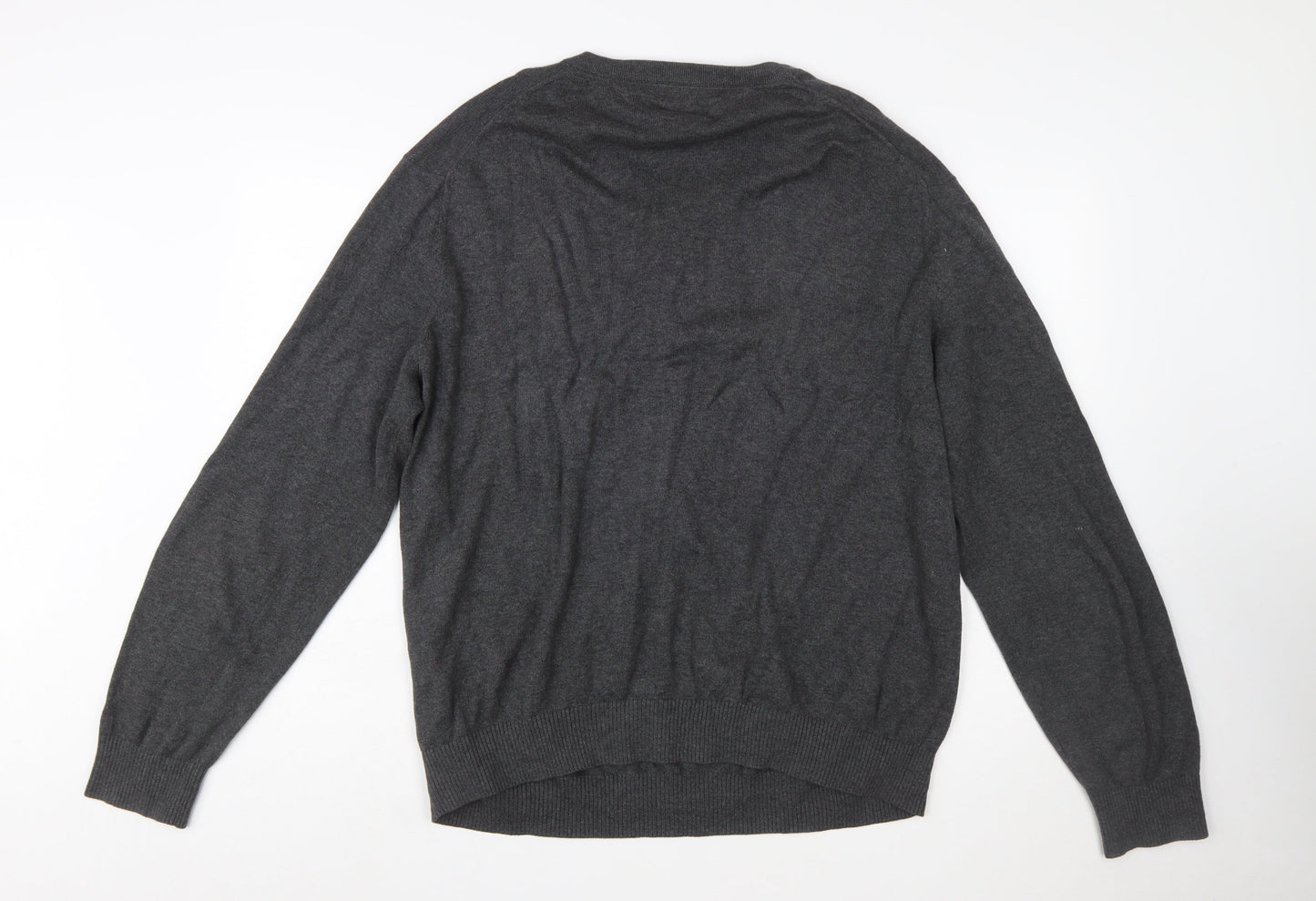 Tommy Hilfiger Men Grey XL V-Neck Cotton Jumper Classic Knit