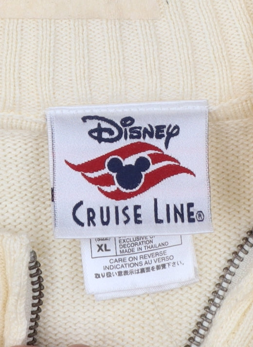 Disney Women’s Ivory Full Zip Mock Neck Jumper XL Cruise Line