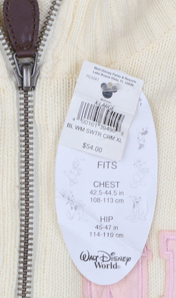 Disney Women’s Ivory Full Zip Mock Neck Jumper XL Cruise Line