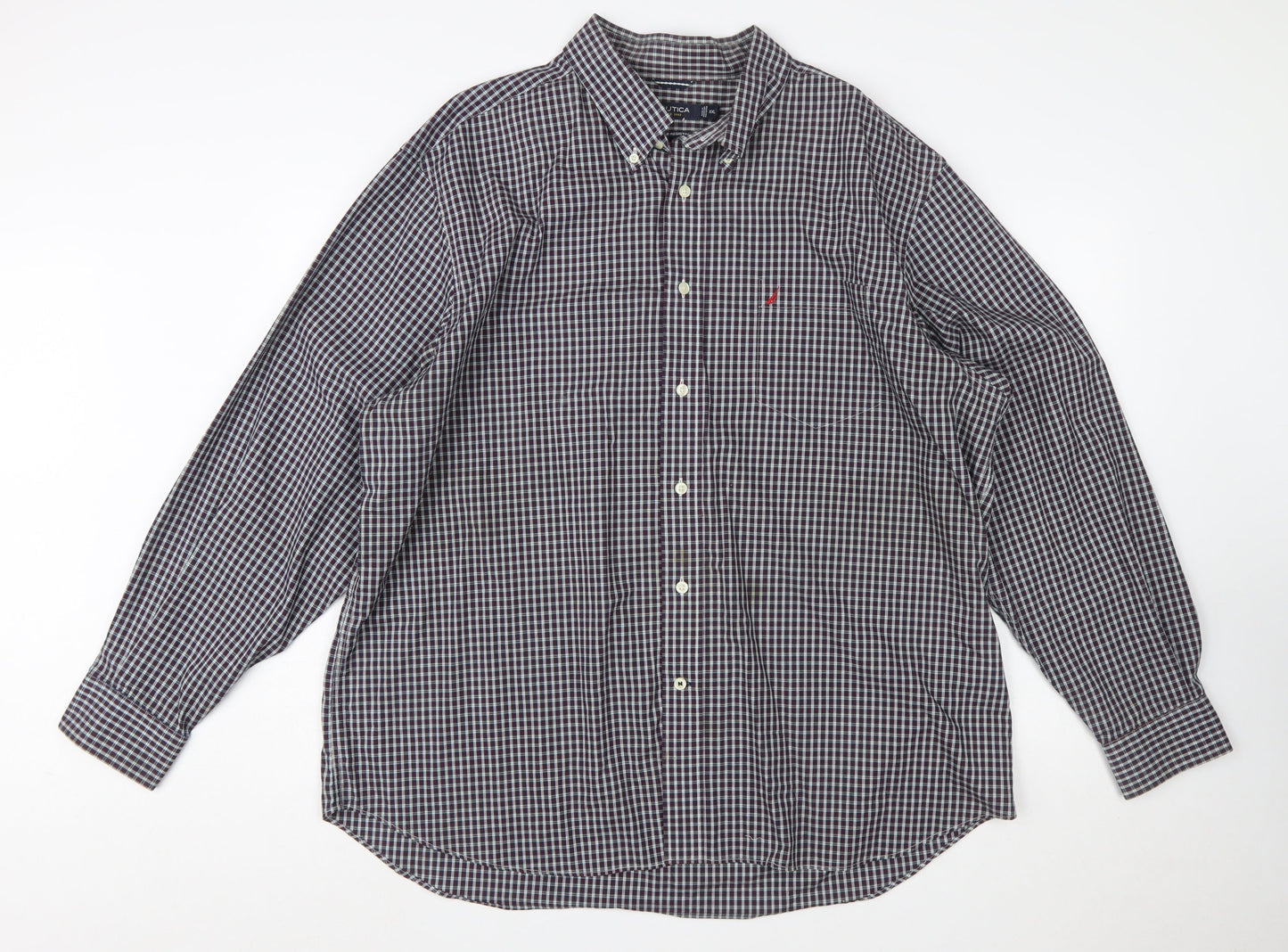 Nautica Men's Blue Check Long Sleeve Button-Down Cotton Shirt XXL