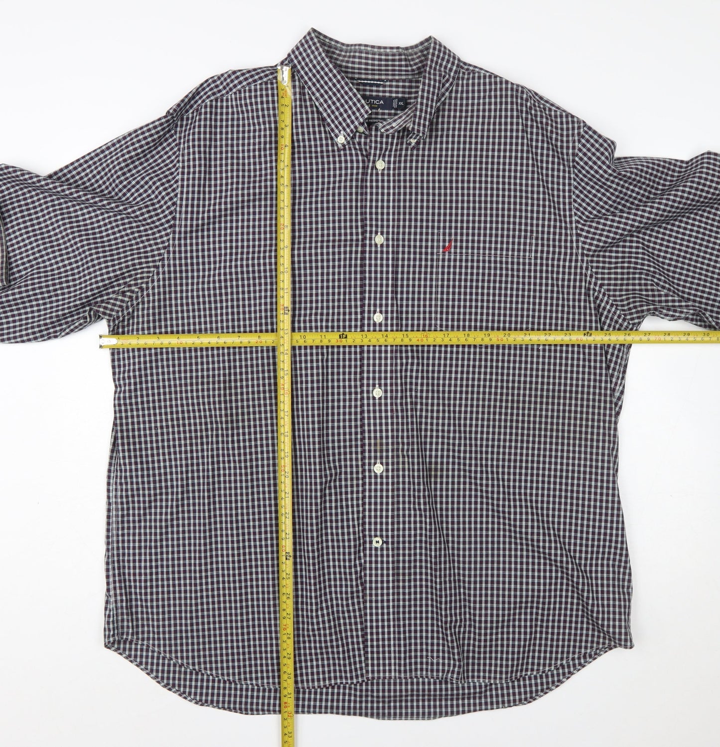 Nautica Men's Blue Check Long Sleeve Button-Down Cotton Shirt XXL