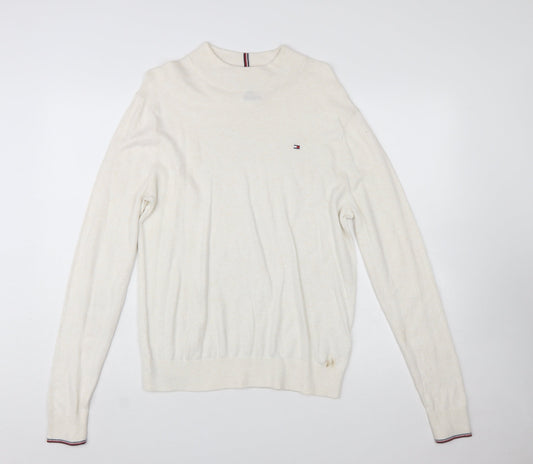 Tommy Hilfiger Men's Ivory Cotton Cashmere Pullover Jumper Size S