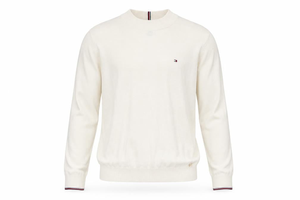 Tommy Hilfiger Men's Ivory Cotton Cashmere Pullover Jumper Size S