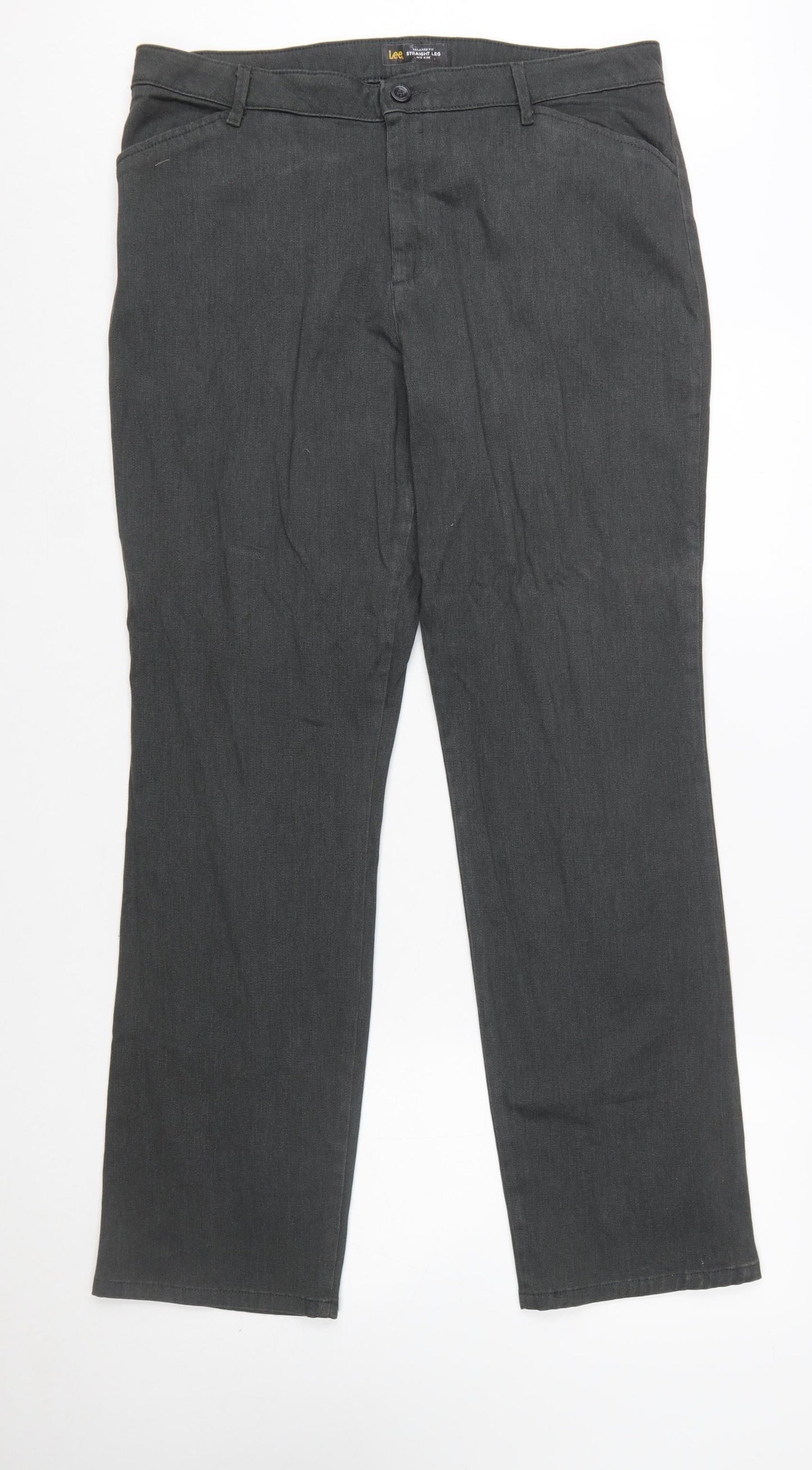 Lee Women’s Grey Straight Leg Mid Rise Relaxed Fit Trousers Size 14
