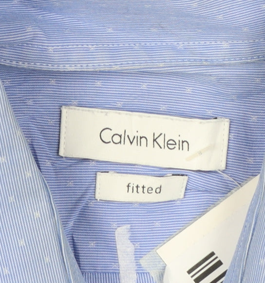Calvin Klein Men Blue Classic Button-Up Shirt Slim Fit Size 16