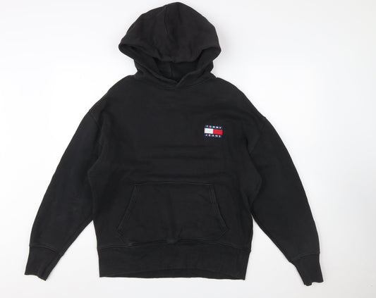 Tommy Jeans Men's Black Pullover Hoodie XS Cotton Logo Sweatshirt