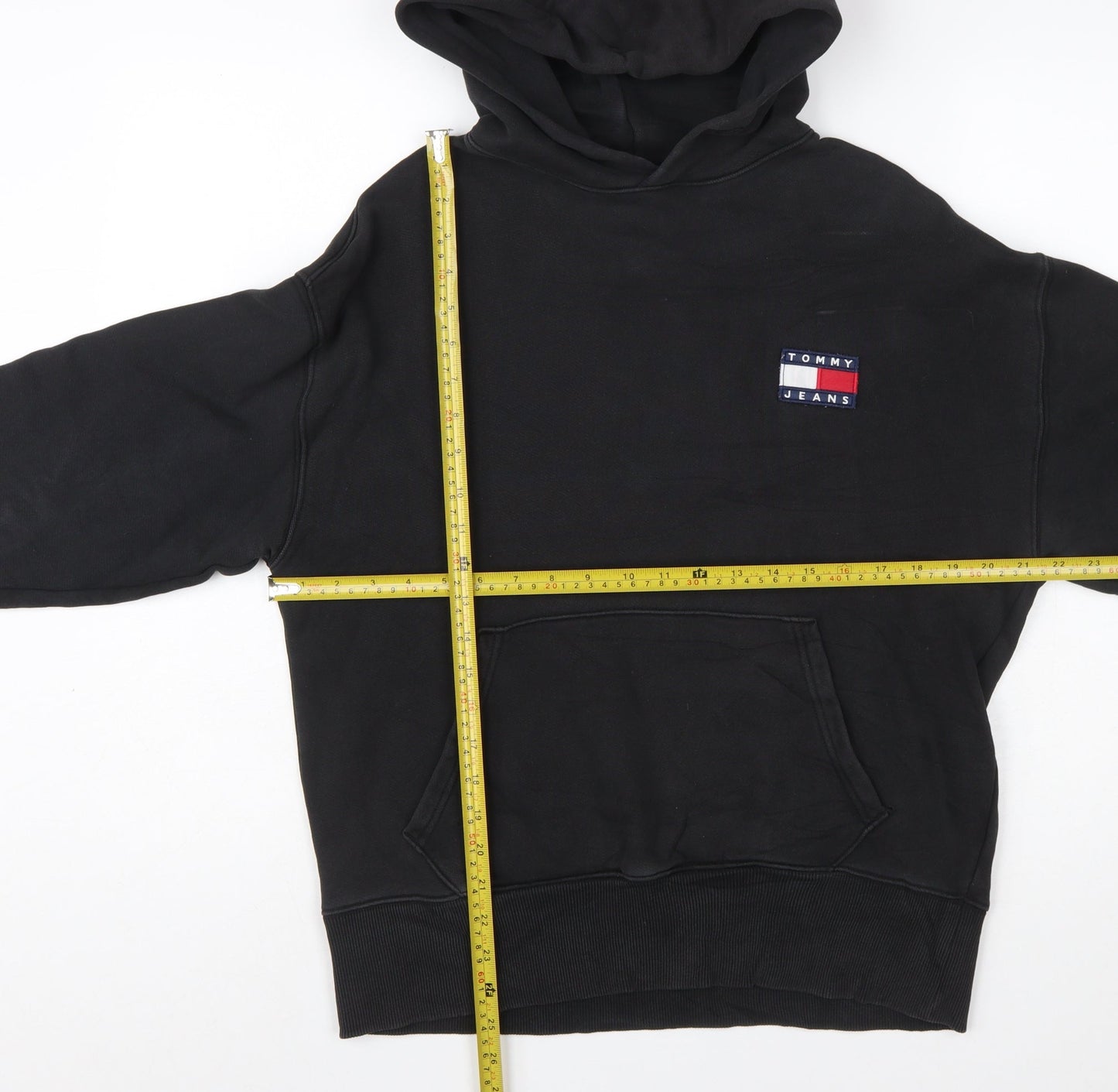 Tommy Jeans Men's Black Pullover Hoodie XS Cotton Logo Sweatshirt