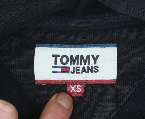 Tommy Jeans Men's Black Pullover Hoodie XS Cotton Logo Sweatshirt
