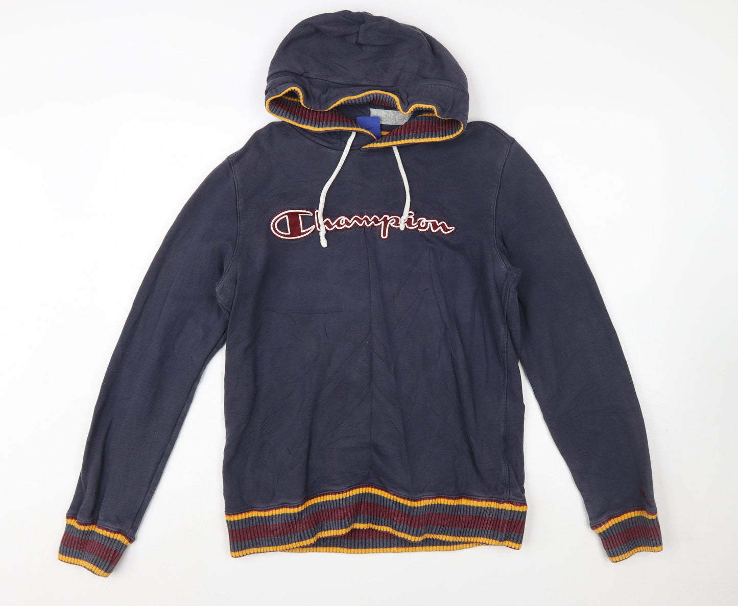 Champion Men's Blue Pullover Hoodie Large Logo Cotton Sweatshirt