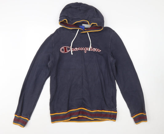 Champion Men's Blue Pullover Hoodie Large Logo Cotton Sweatshirt