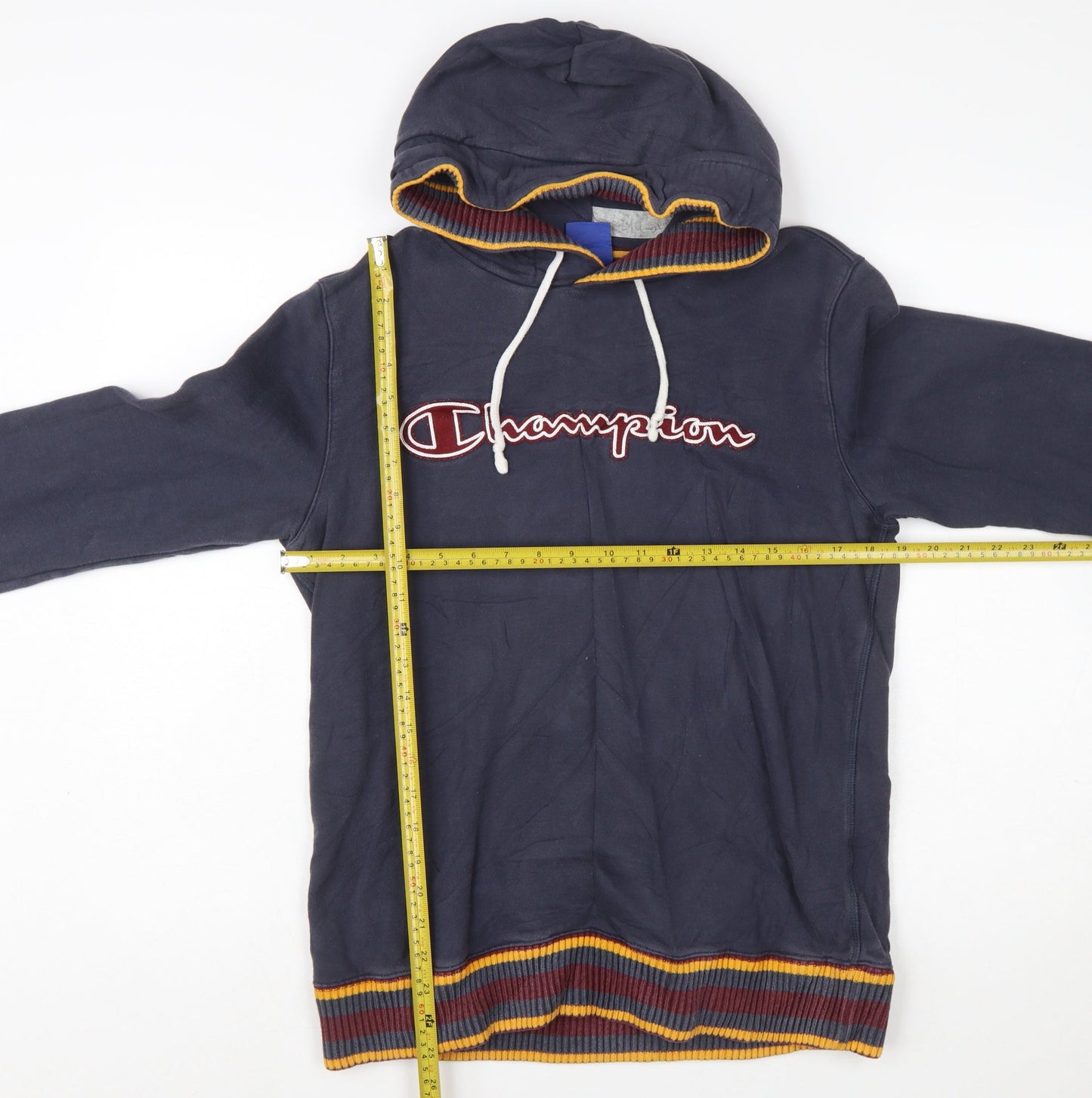 Champion Men's Blue Pullover Hoodie Large Logo Cotton Sweatshirt