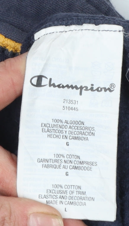 Champion Men's Blue Pullover Hoodie Large Logo Cotton Sweatshirt